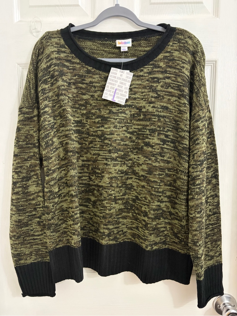 LuLaRoe Olive & Black Marled Crewneck Sweater. Size large $15